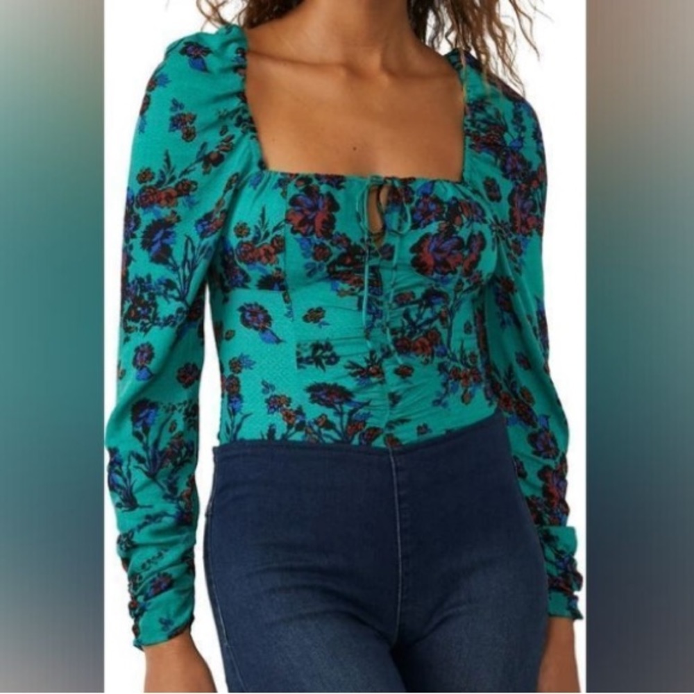 NWT Free People Hilary Printed crop top Floral Black Green combo